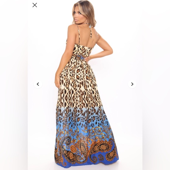 Fashion Nova Leopard Print Maxi Dress with Blue Hem - Picture 3 of 12